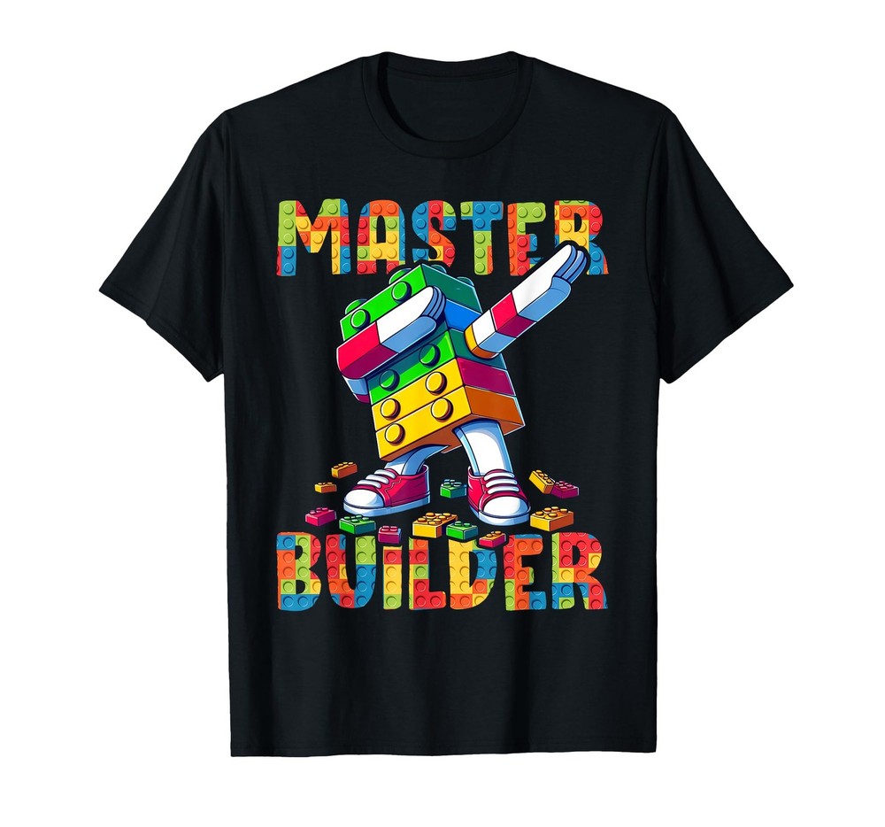 Master Builder Dabbing Blocks Bricks Building Kids Boys Fun T-Shirt