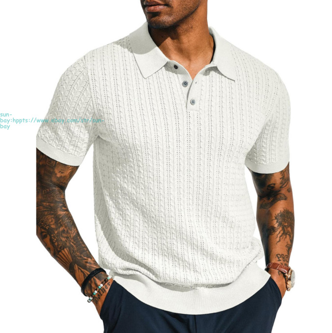 Mens Knit T-Shirt Short Sleeve Hollow Out Tops Summer Casual Knitted Shirts Gift