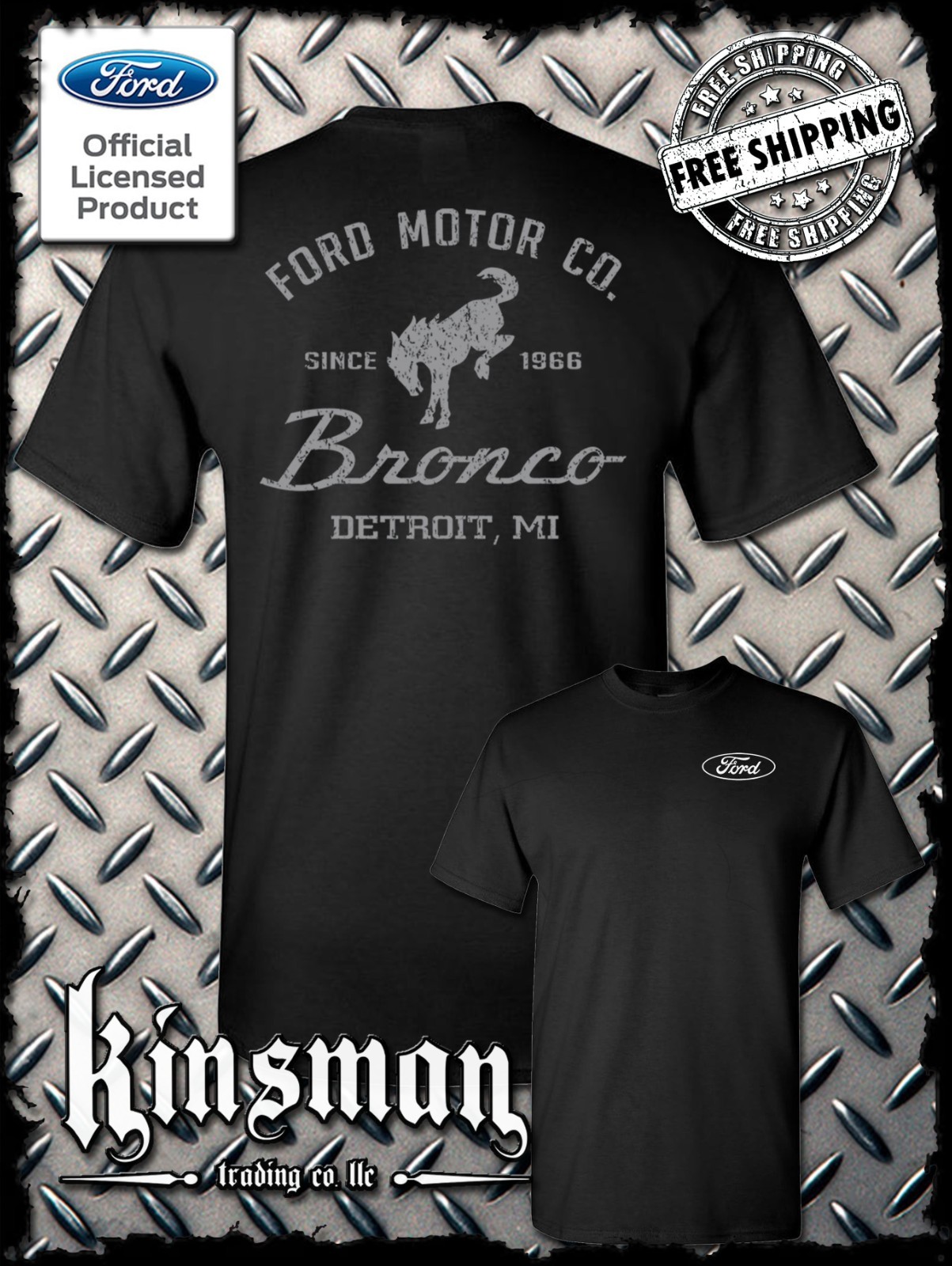 Ford Motor Co Bronco Detroit, MI 2-Sided T-Shirt - Official Licensed Product gallery