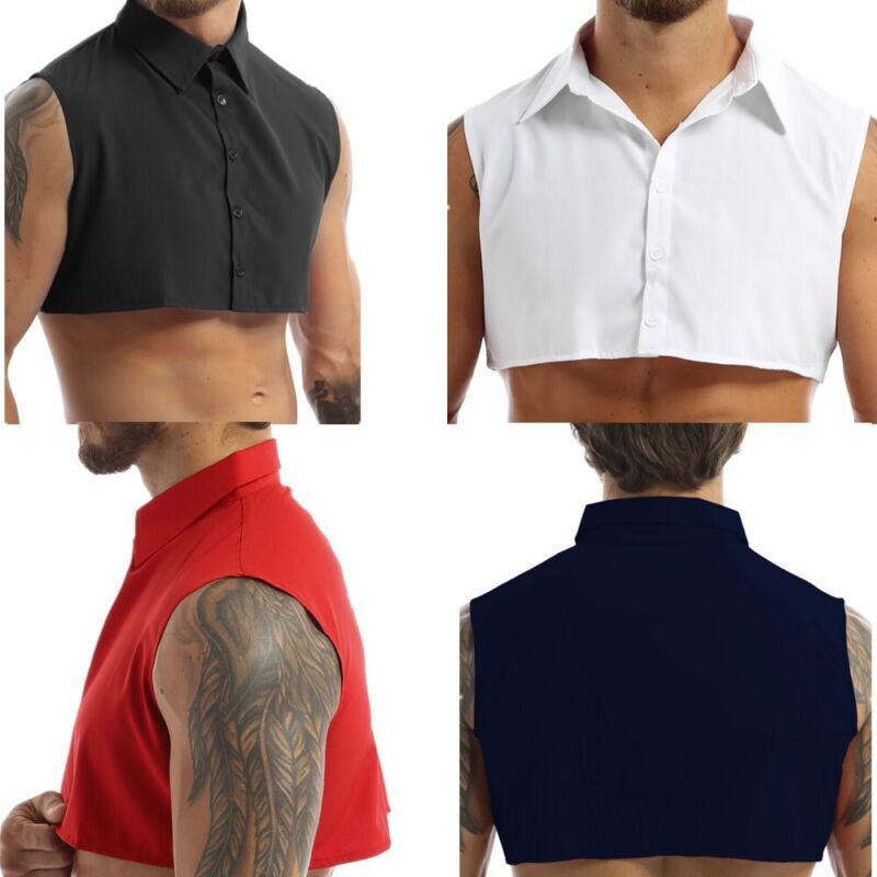 Men Shirt Turn Down Blouse Fake Crop Top Solid Color Collared Necklace Collar gallery