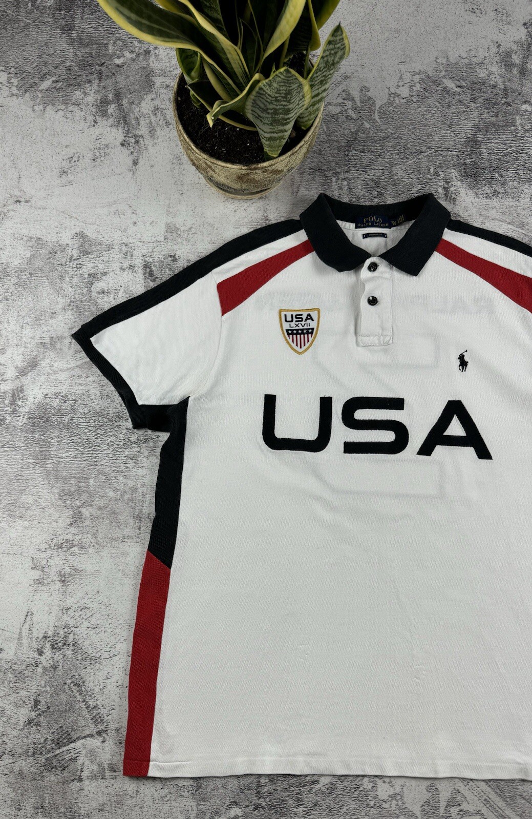 Vintage Polo Ralph Lauren USA Flag Hip Hop Rap Big Pony White Y2K T Shirt Tee gallery