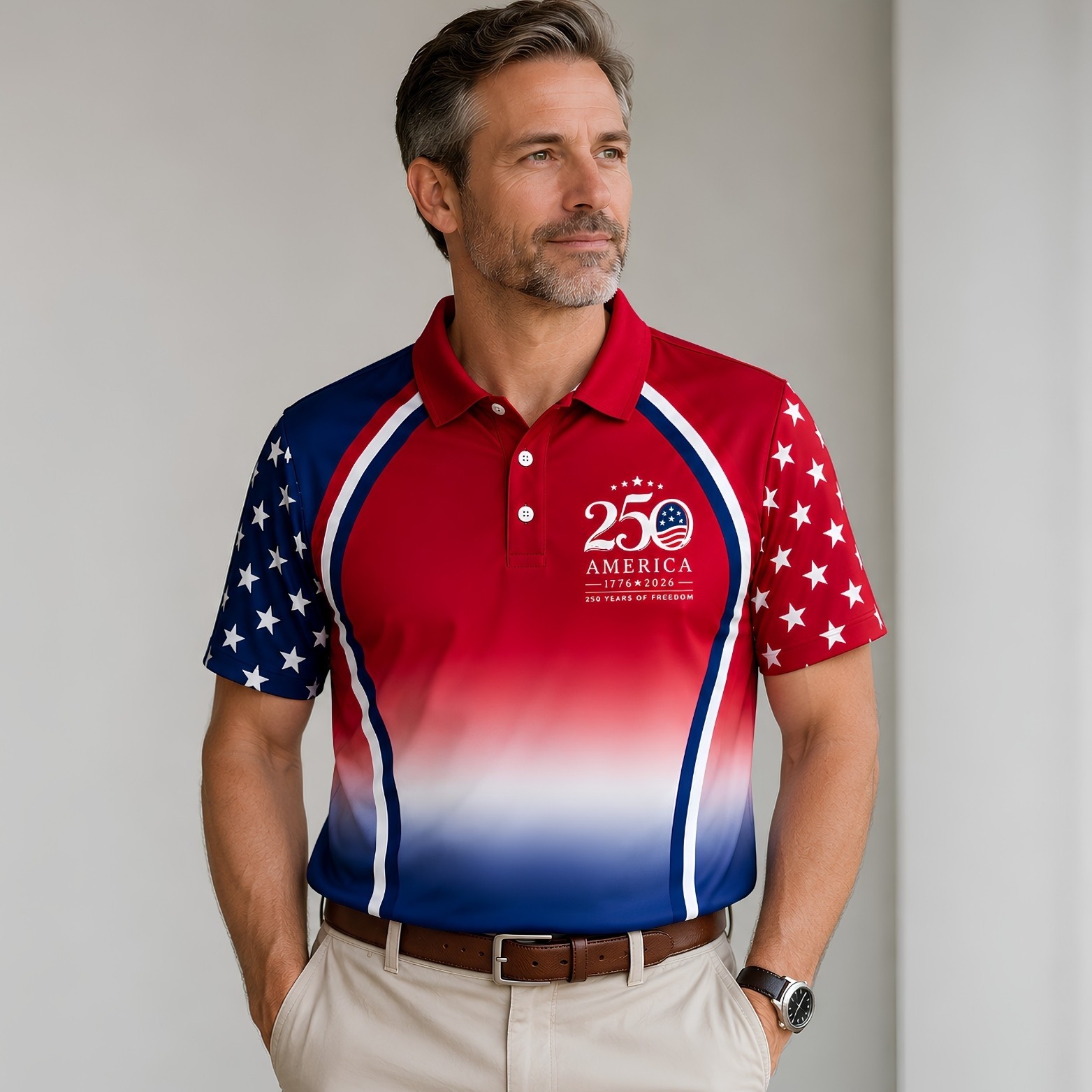 Gradient 250 Years Of Freedom Patriotic Golf Shirt, 4th Of July Golf Pol (S-5XL) gallery