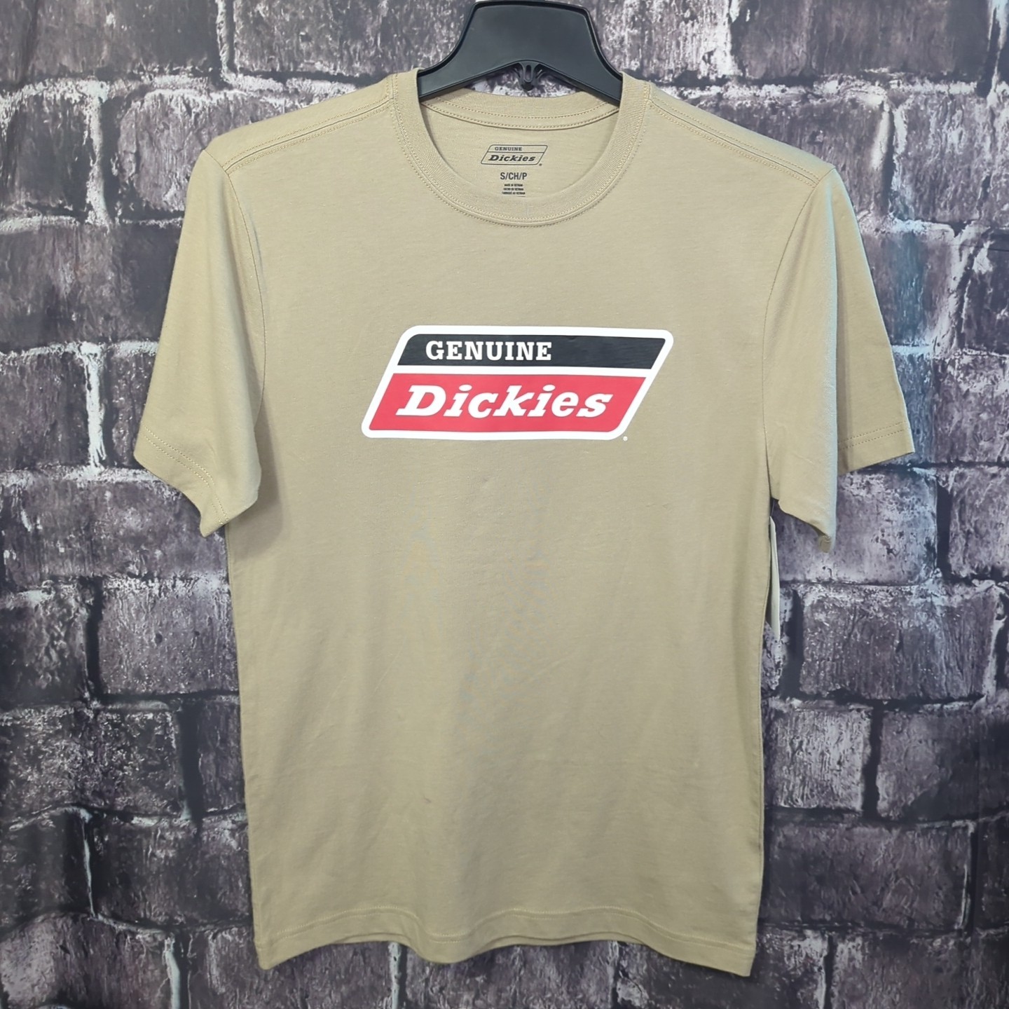Genuine Dickies Graphic Logo Short Sleeve Men’s Size S T-Shirt Light Tan NWT!