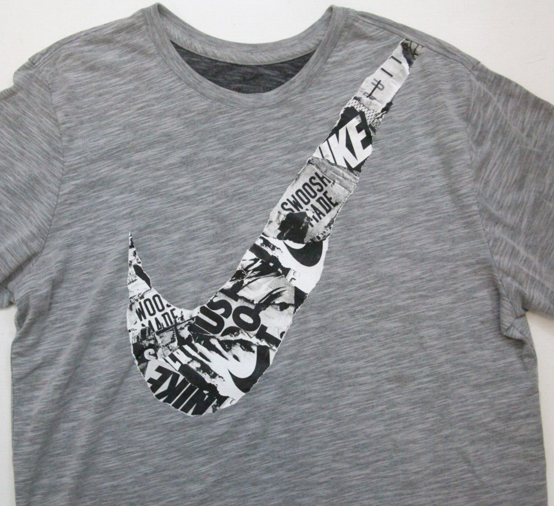 Large Nike Dri Fit Gray Cotton Poly Short Sleeve Mans Graphic T-Shirt Top P17 gallery