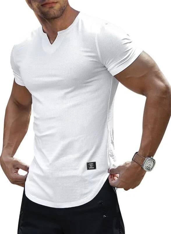 Mens Muscle Slim T Shirt V-Neck Longline Henley Shirt X-Large 1-V Neck 0 White gallery