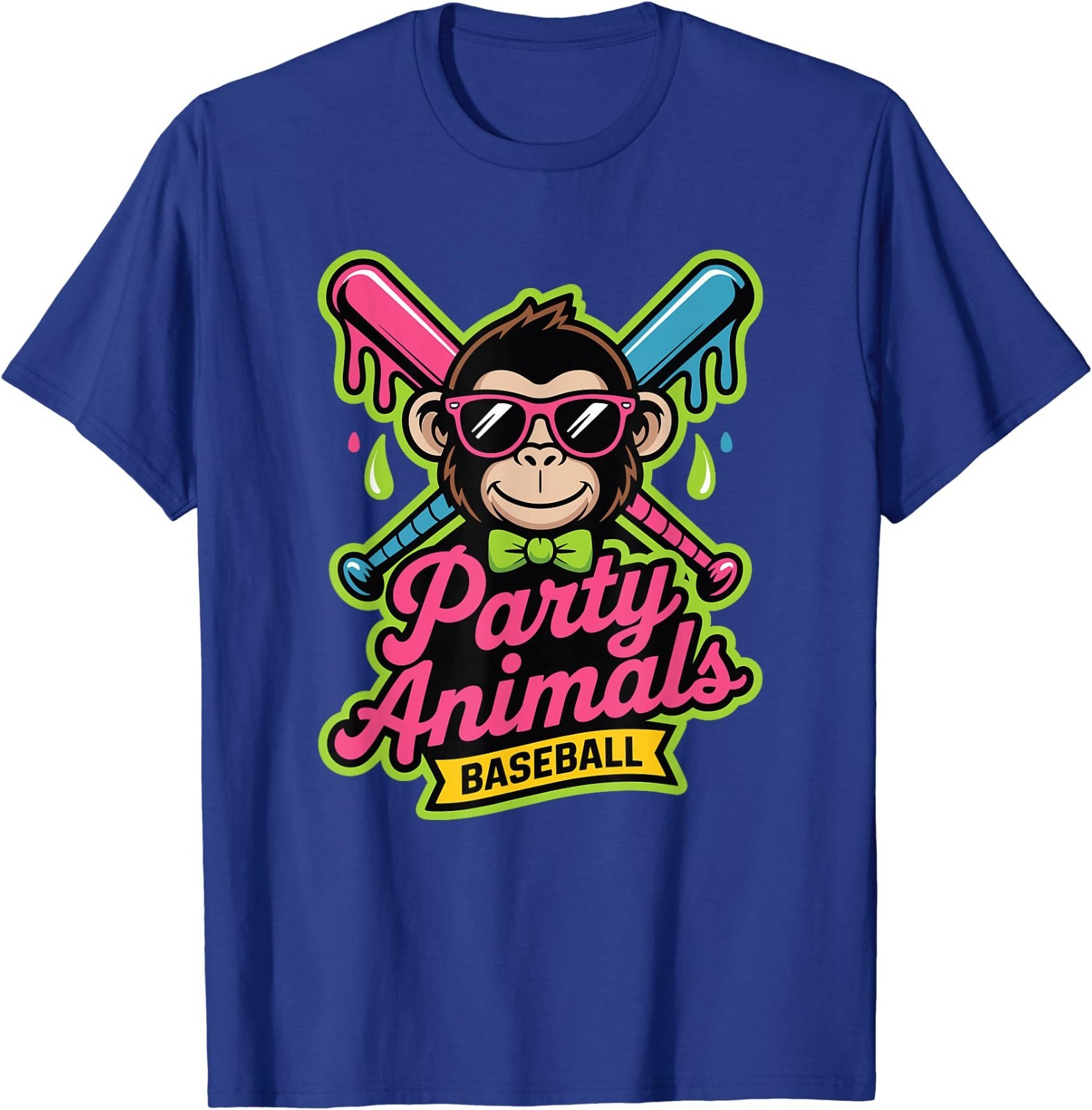 Party Animals Baseball Funny Monkey Vibrant Slime T-Shirt gallery