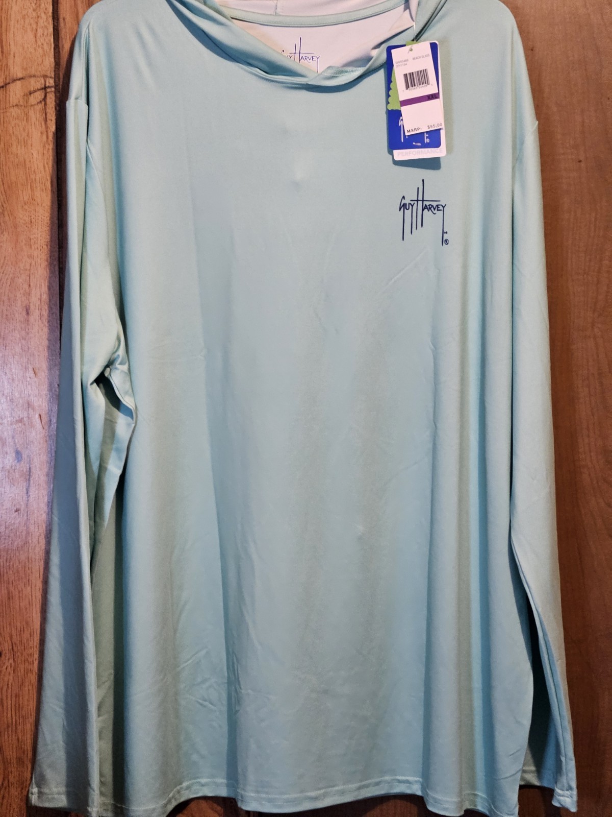 Guy Harvey Long Sleeve Hooded T Shirt, Beach Glass, XXL Men's gallery