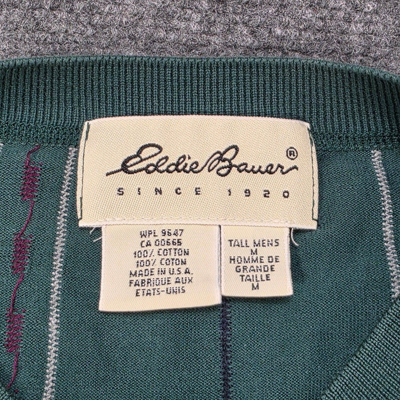Eddie Bauer Men's Medium Tall Henley Shirt Long Sleeve Green Striped 100% gallery