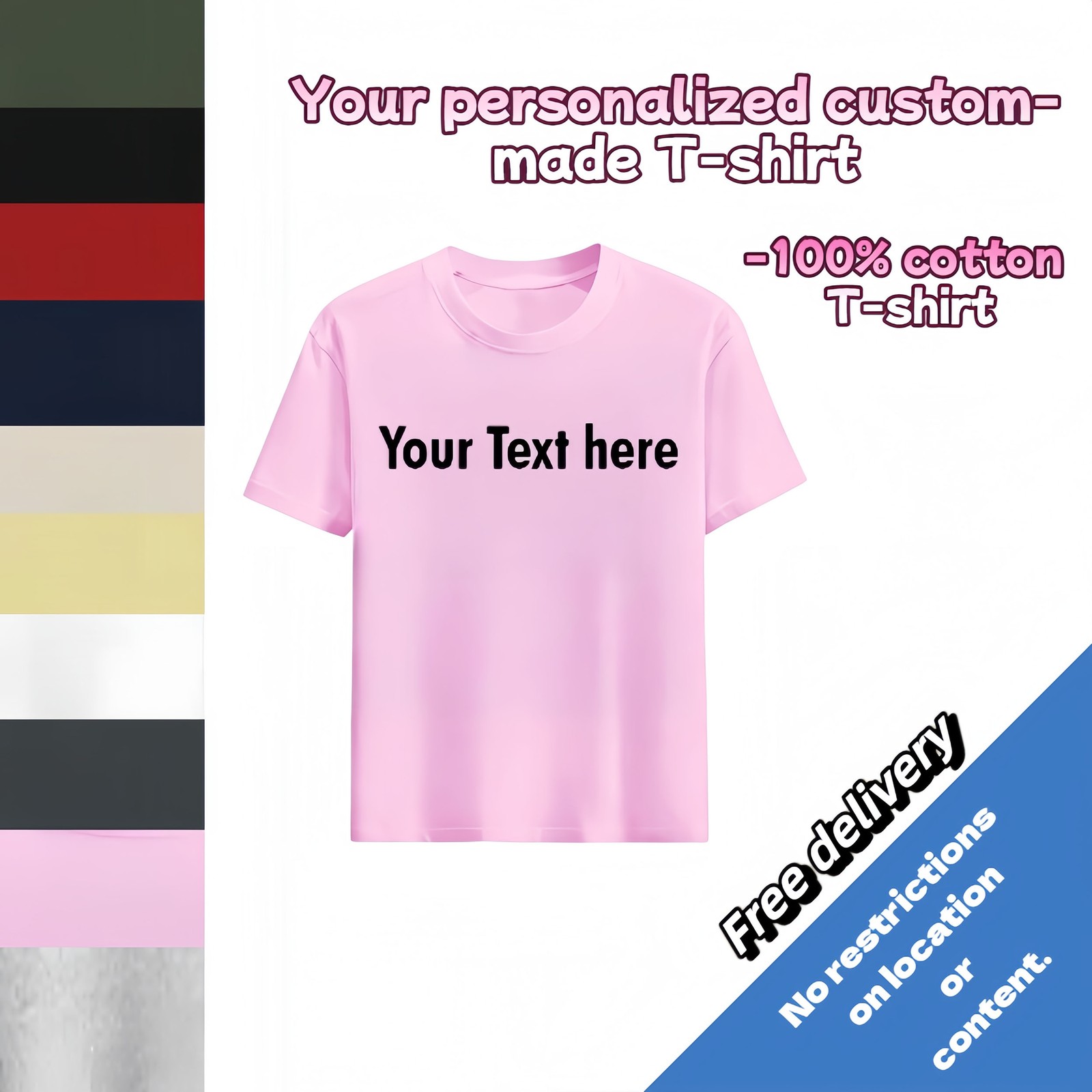 Customized text design, printed on personalized T-shirts.Design and print by you gallery