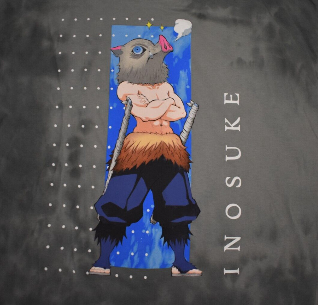 Demon Slayer: Kimetsu No Yaiba Mens Inosuke Dot Panel Gray Wash Shirt New 2XL gallery