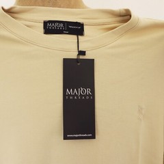 Major Threads Signature Boxed T-Shirt S Cream Basic Logo Tee Cotton NEW Tag