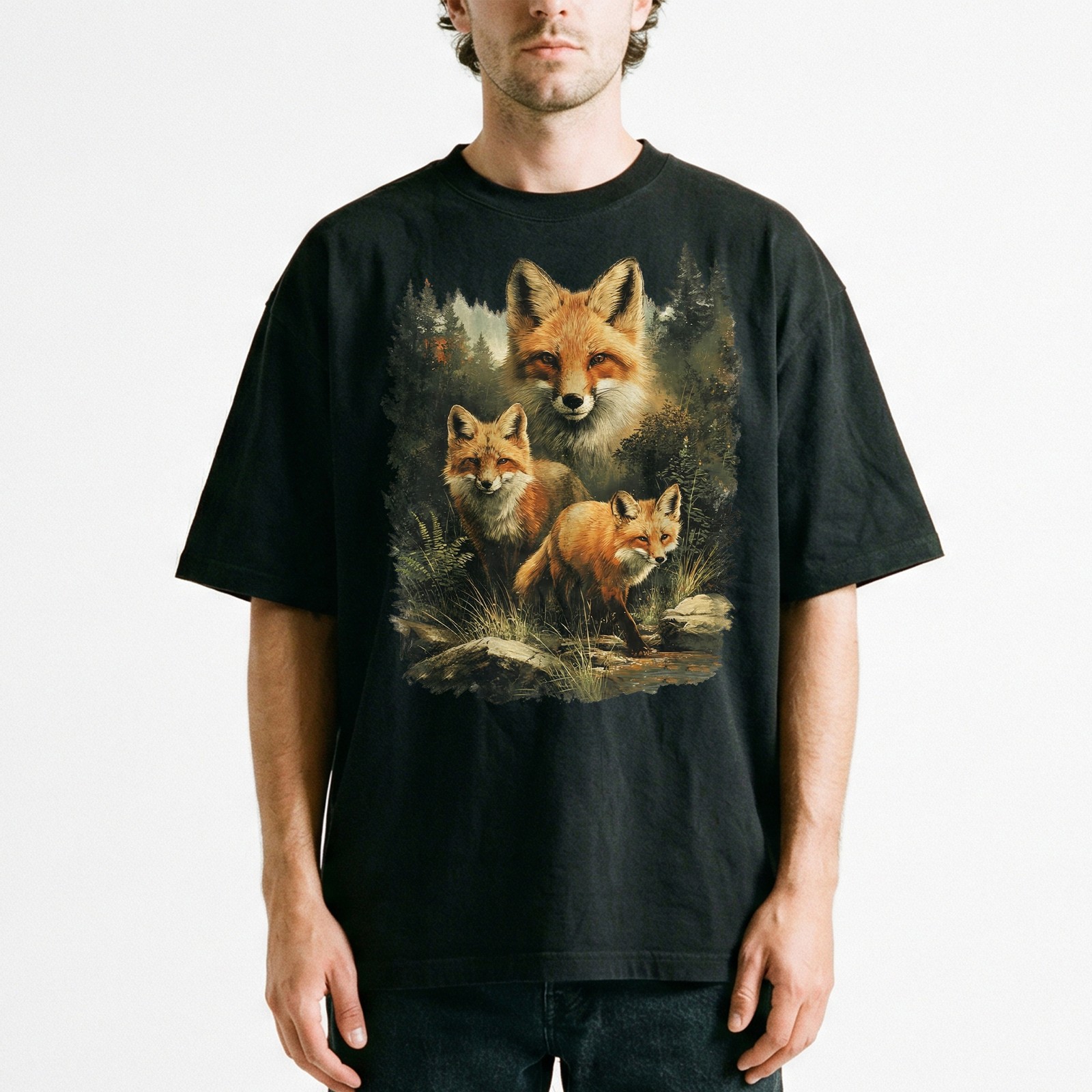 Red Fox Family Watercolor Splash Forest T-Shirt Wildlife Nature Lover Animal Tee gallery