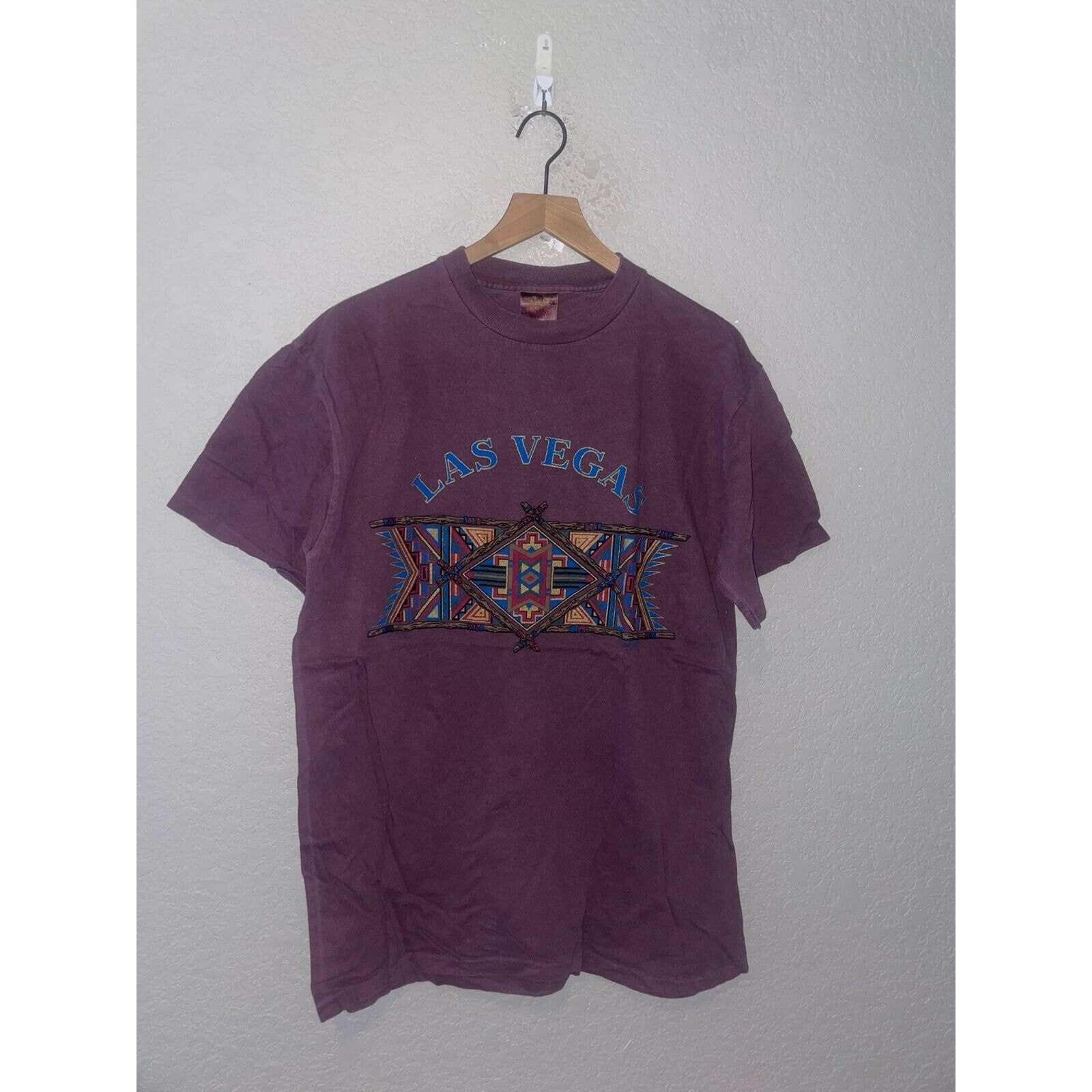 Vintage Las Vegas Native Shirt American Beaded Twigs Purple Tee 90s VTG Large gallery