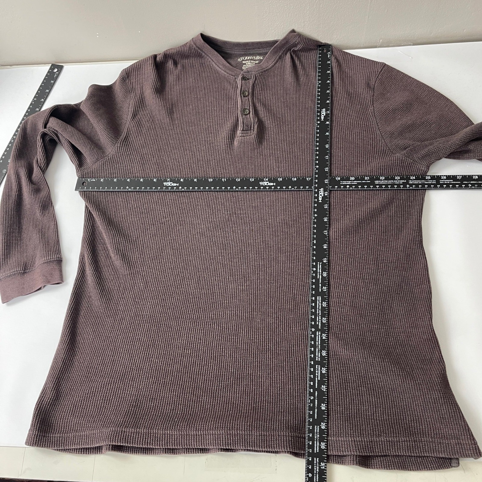 ST Johns Bay Shirt Mens XL Tall Brown Thermal Henley Waffle Knit Y2K Grunge gallery