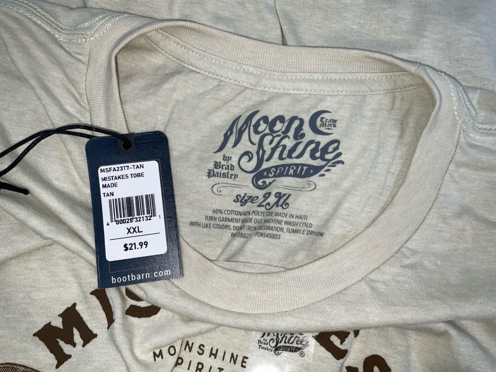 NWT Men Brad Paisley Moon Shine Spirit Mistakes To Be Made Rodeo T-shirt Tan XXL gallery