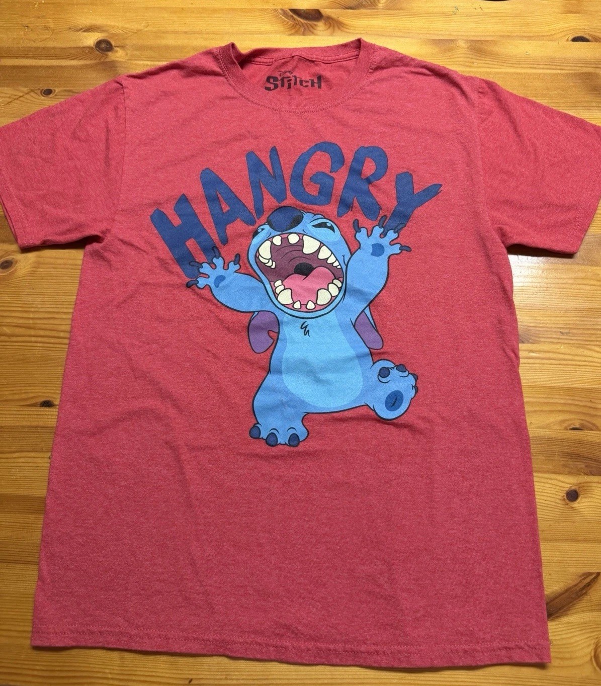 Disney Stitch Red T Shirt Hangry Cotton Poly Blend Tagless Adult Size Small EUC gallery