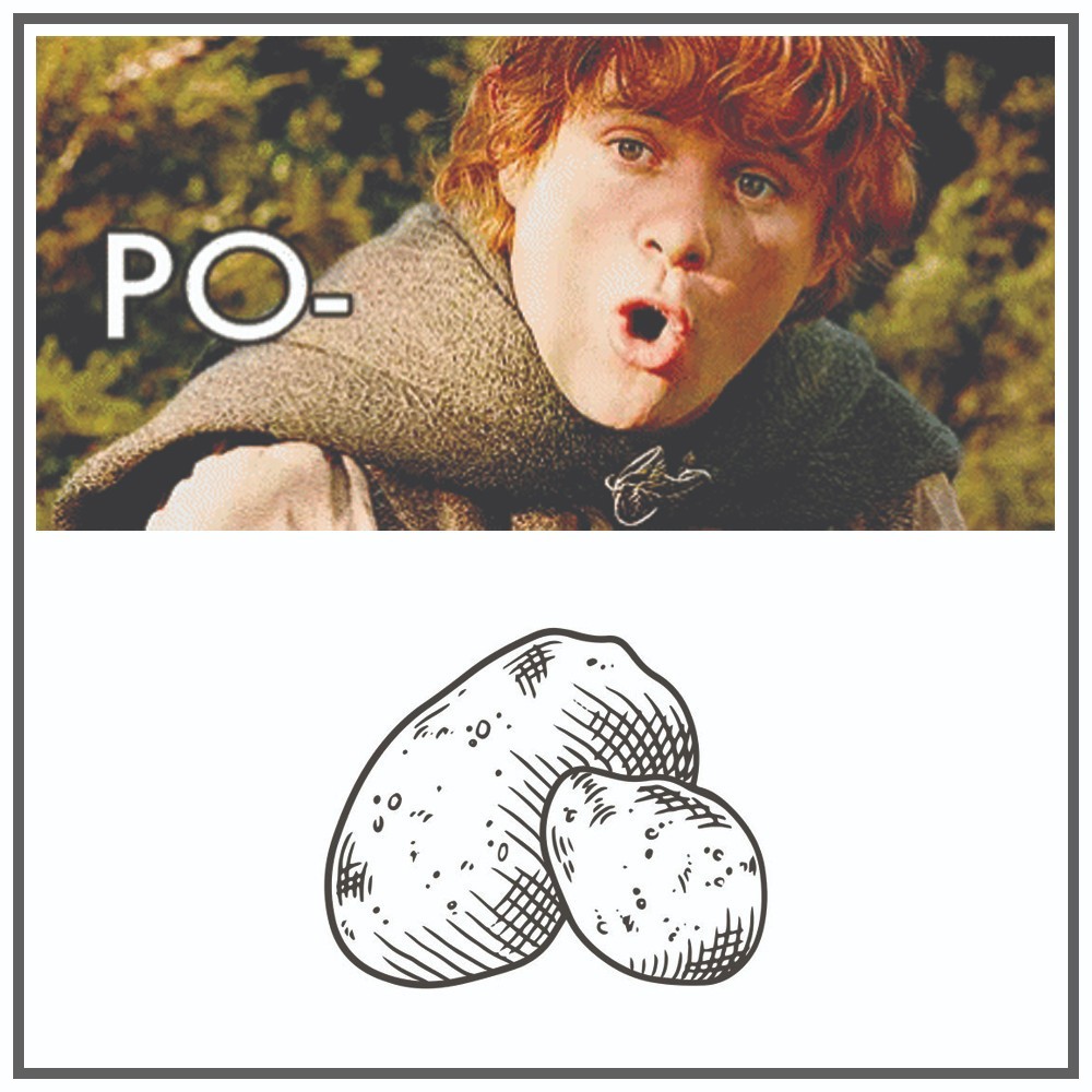 Samwise Gamgee Po Tay Toes Potatoes Hobbits The Shire Lord of the Rings T Shirt gallery