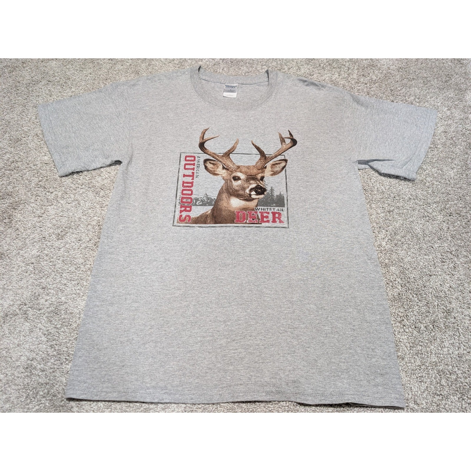 Hunting T Shirt Mens Large Gray Whitetail Deer American Outdoors Graphic Gildan