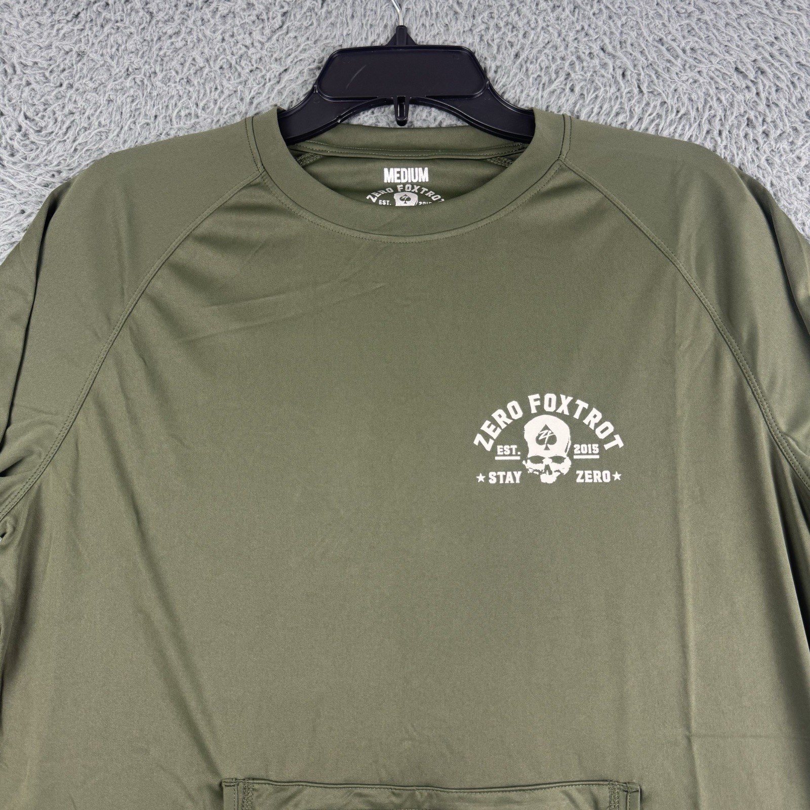 Zero Foxtrot Shirt Mens Medium Stay Zero Skull Long Sleeve Green Kangaroo Pocket gallery