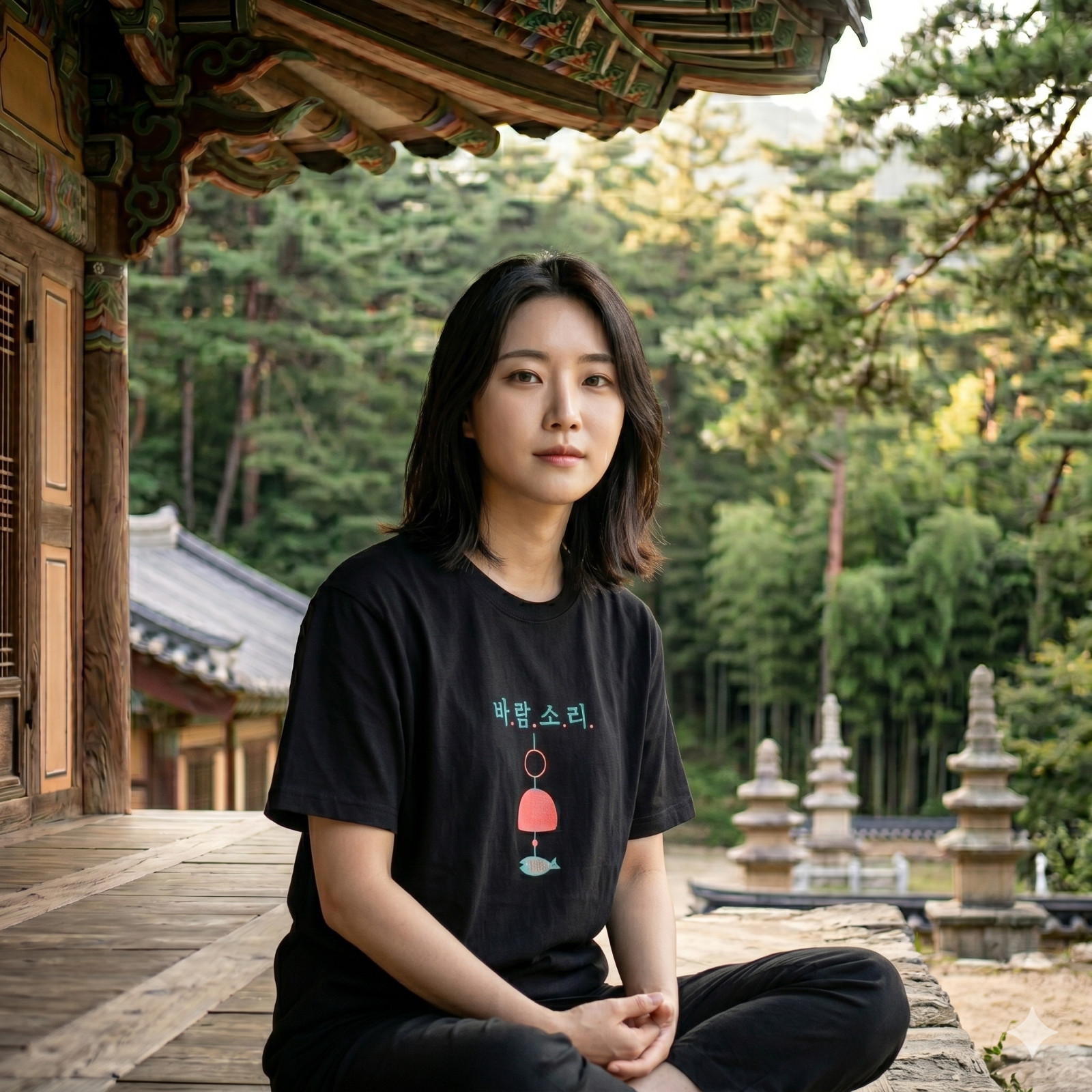 Unisex Black Sound the Wind Tee 100% Mercerized Cotton 20s Shot Sleeve T-Shirt gallery