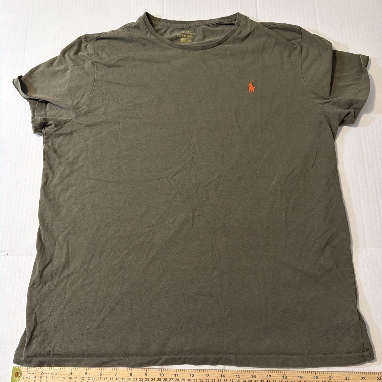 Polo Ralph Lauren Shirt Men XL Olive Green Orange Pony Crew Neck Short Sleeve gallery