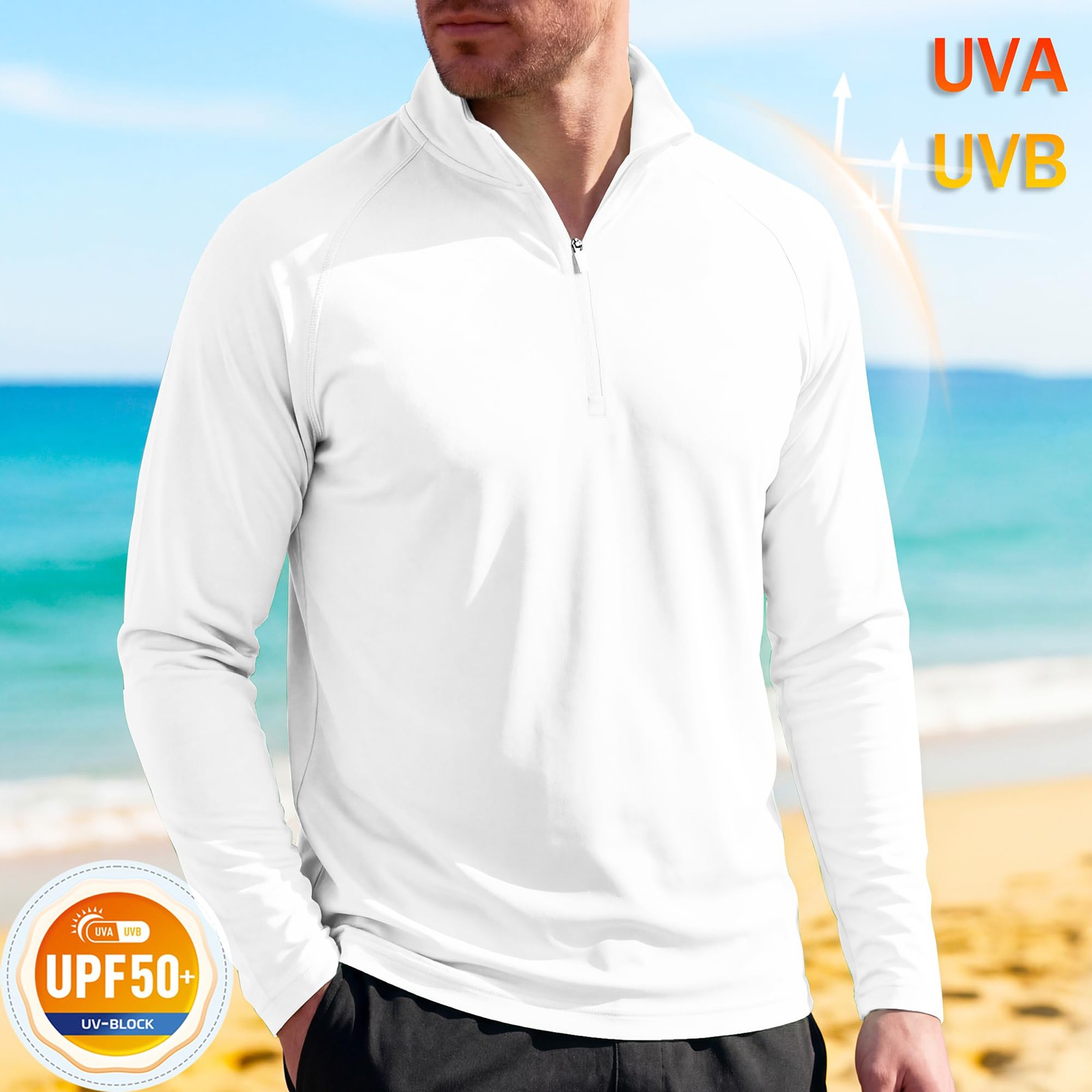 UPF50+ Long Sleeve 1/4 Zip Men's T-Shirts Sun Block UV Shirts Quick Drying Tops gallery