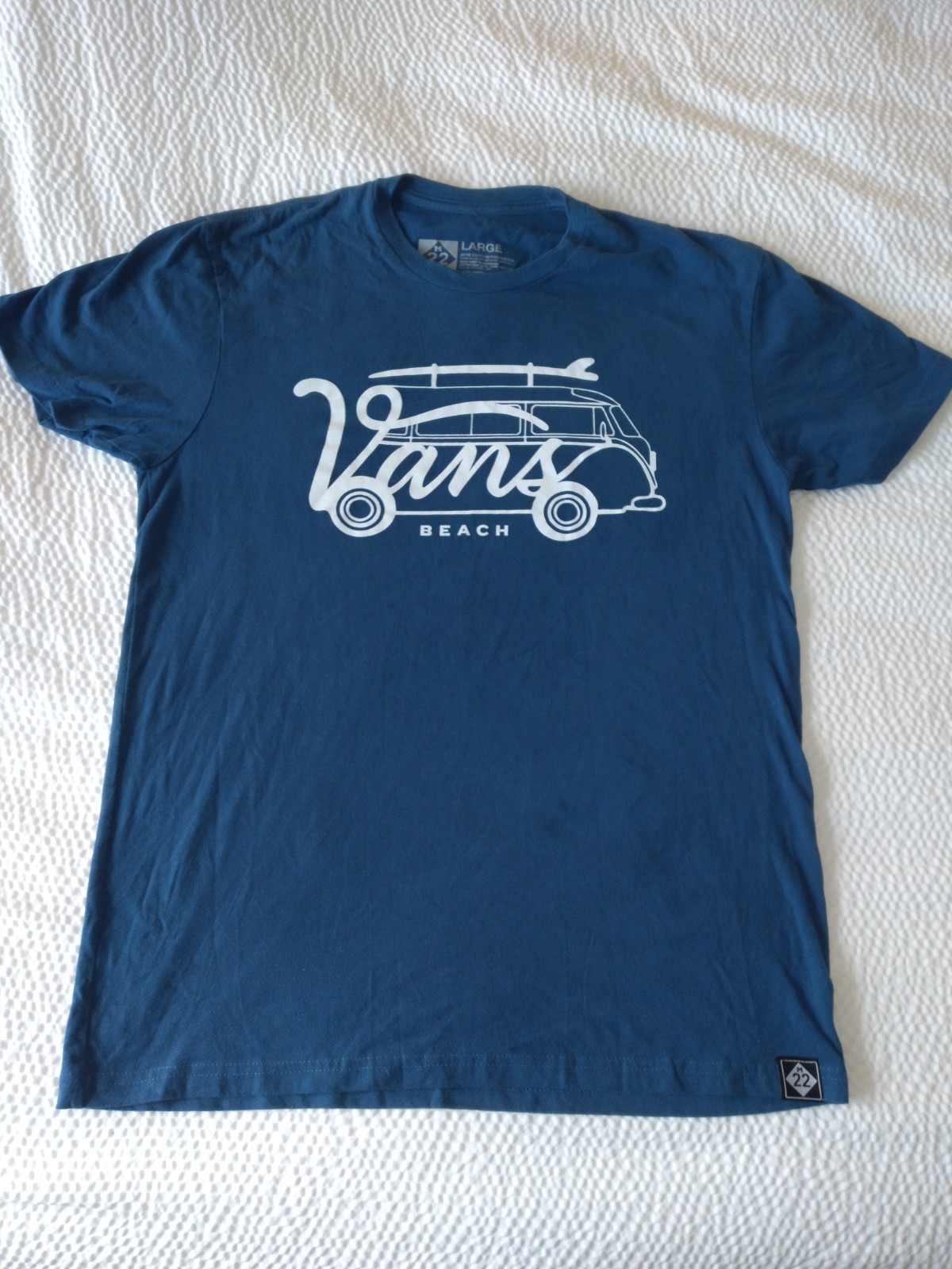 M22 Brand Vans Beach L Large T Shirt Volkswagen Blue Vintage Leland Michigan
