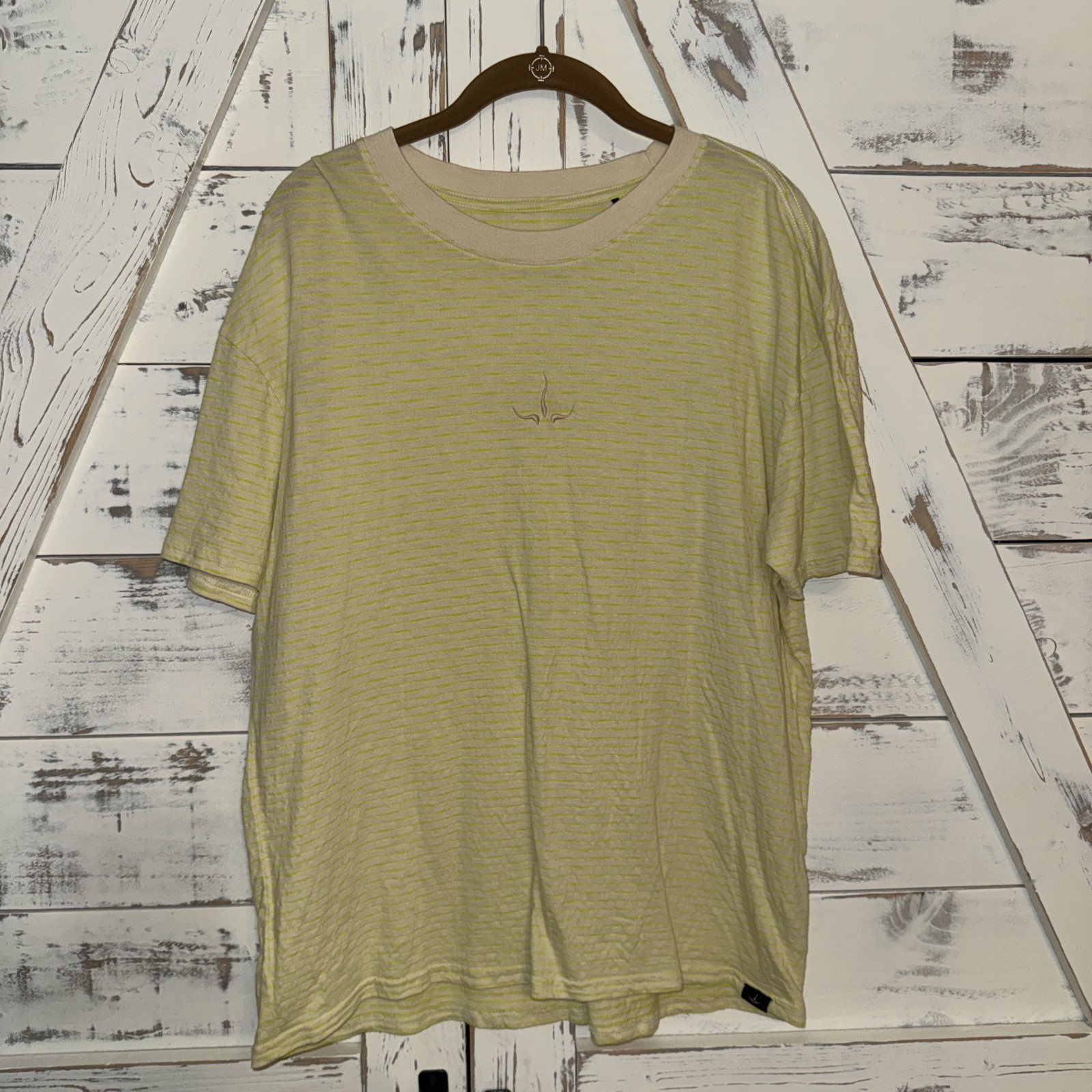 Prana (prAna) Yellow Neon Crew Tee Men's S Oversized Striped Logo Embroidered gallery
