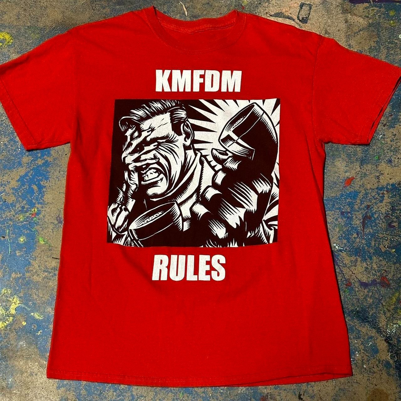 Vintage KMFDM Band Rules Heavy Cotton Red All Size Unisex Shirt BT803