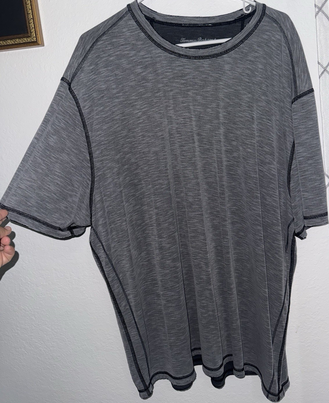 Tommy Bahama Men's Gray Knit Crew Neck Short Sleeve T-Shirt XL Contrasting Trim gallery