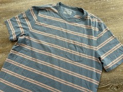 Faherty Sunwashed Regenerative Short Sleeve T Shirt Coral Blue Striped Sz Large