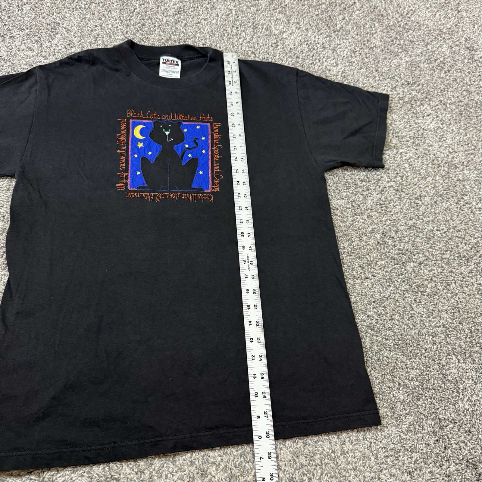 Vintage 90s Halloween Black Cat Witch Shirt Witches Cats Tultex Size L gallery