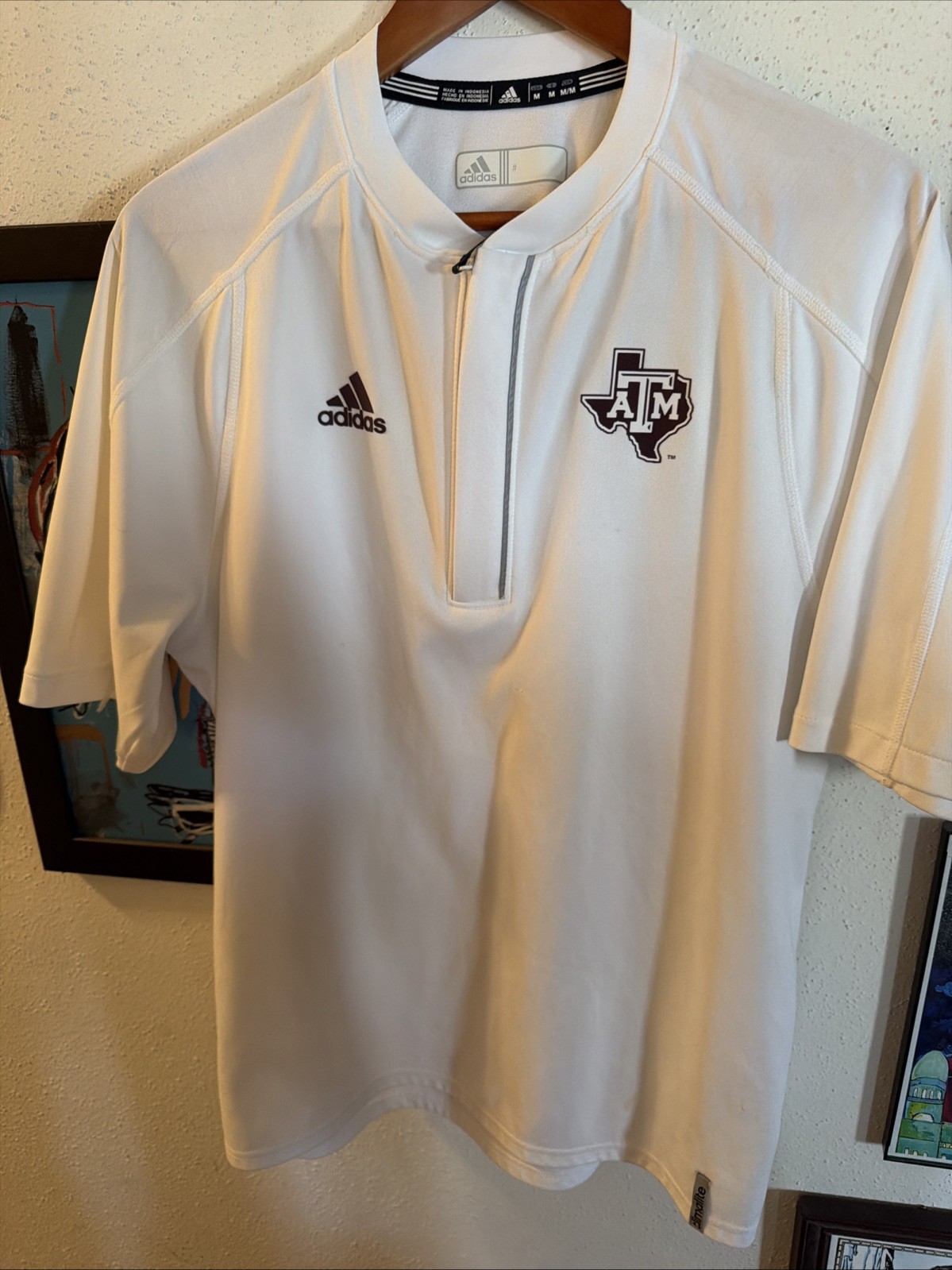 Adidas mens size M white semi sheer pullover Texas A&M short sleeve casual wear gallery
