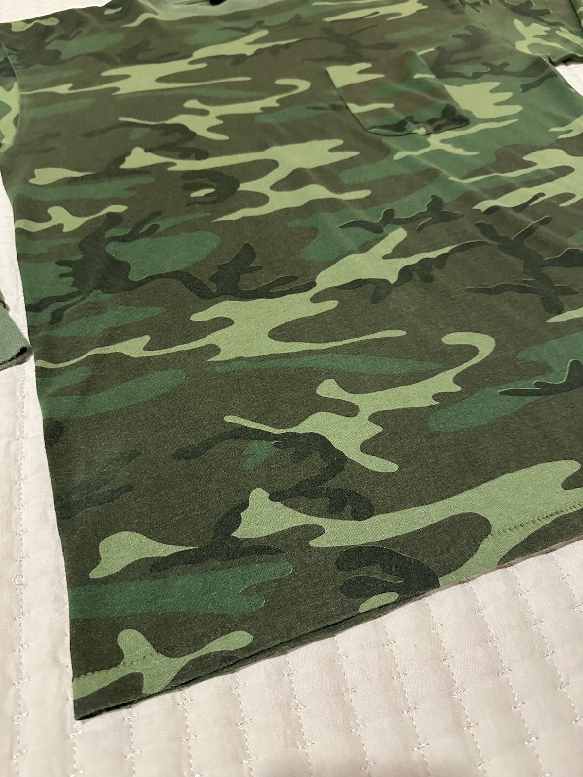 Vtg Ace Sportswear Shirt Woodland Camo Pocket Single Stitch USA Made 90s Large gallery