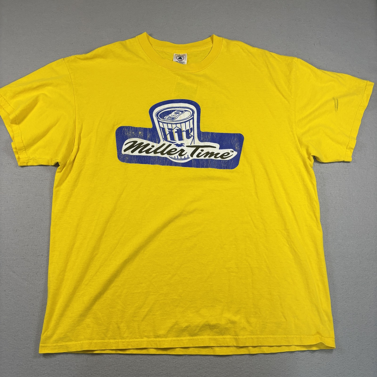 Delta Pro Weight T-Shirt Men's XXL Yellow Miller Time Beer Promo Spellout gallery