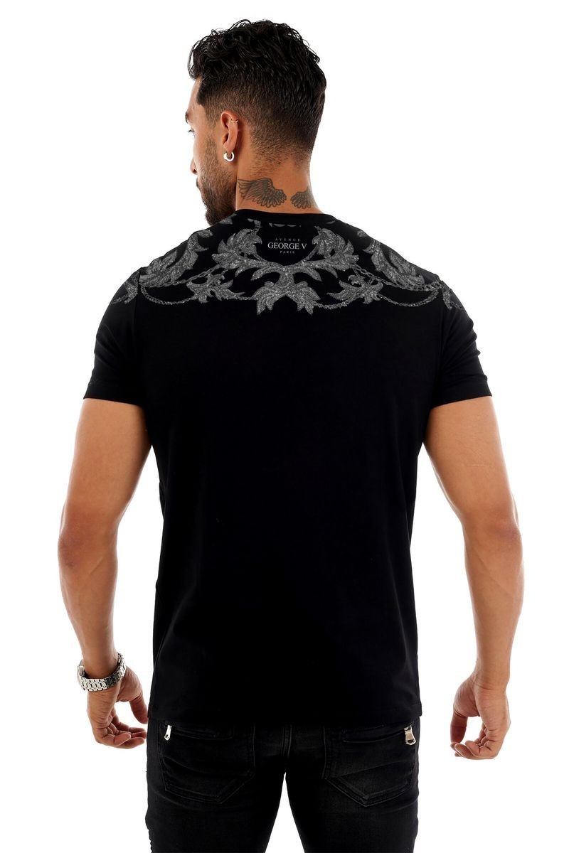 Avenue George V Paris Men Short Sleeves BLACK T-shirt Silver Chain rhinestone gallery