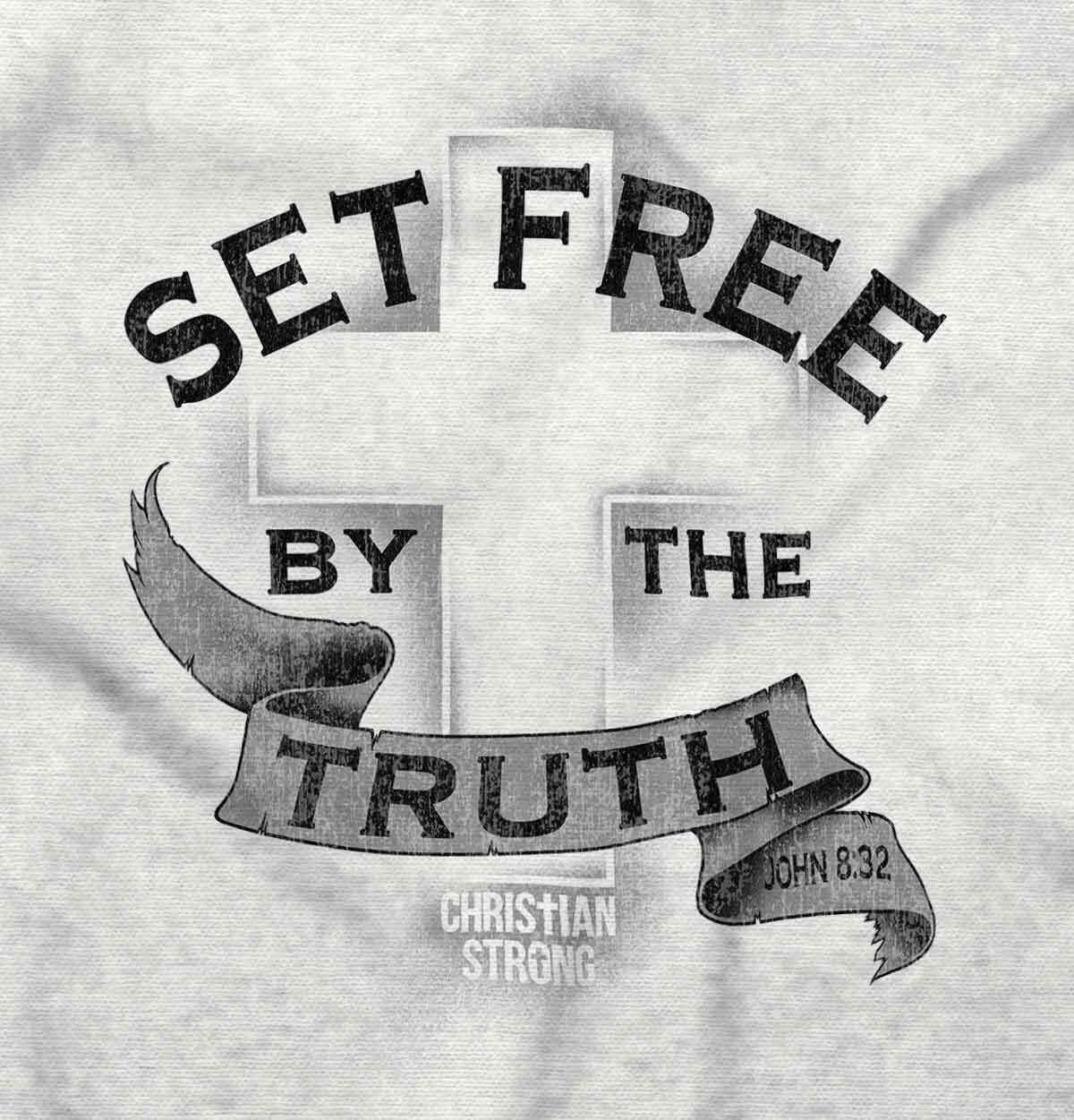 Christian Strong Set Free By The Truth Cross Womens or Mens Crewneck T Shirt Tee gallery