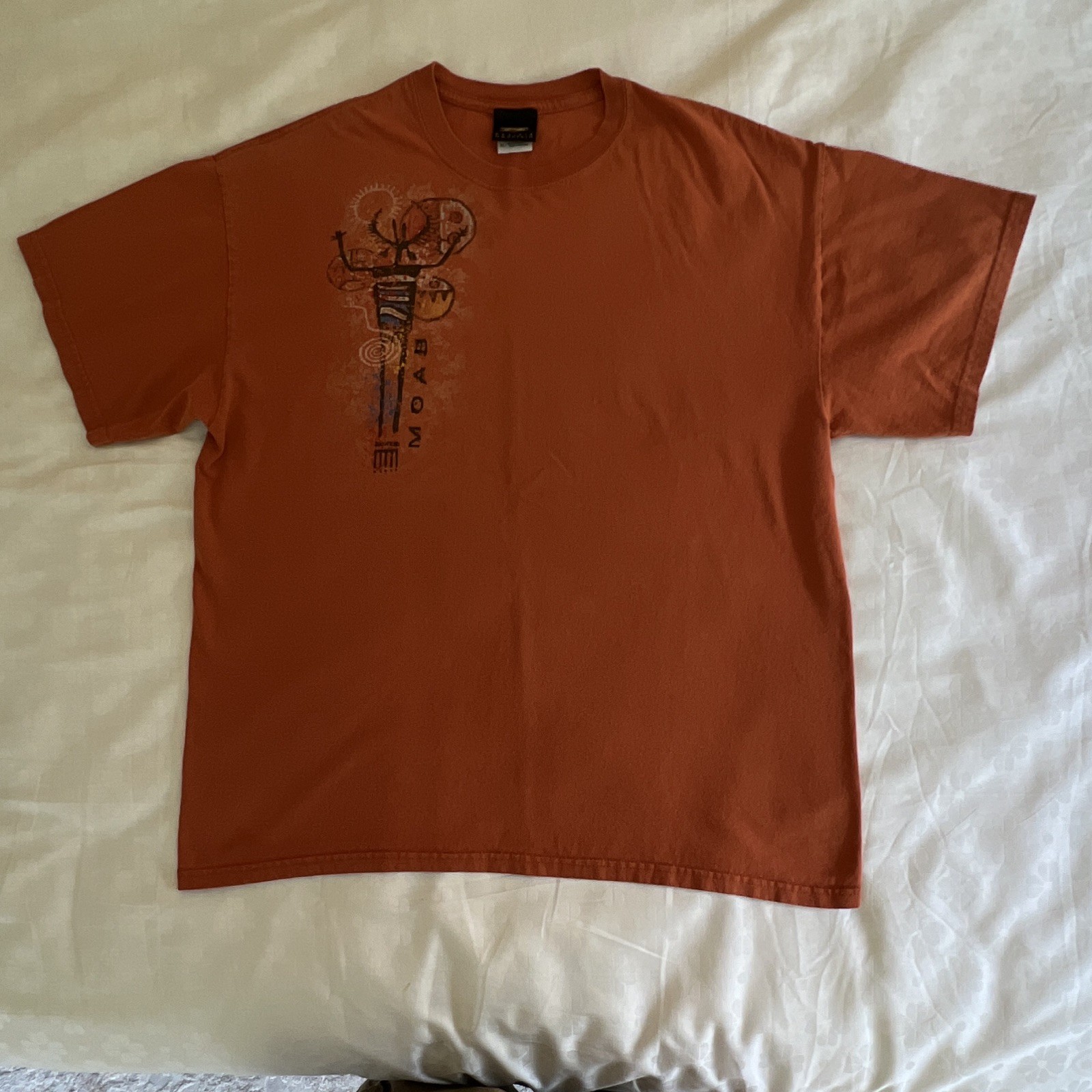 Moab Utah Souvenir Graphic T-Shirt Men XL Burnt Orange Petroglyph Rock Art Tee gallery