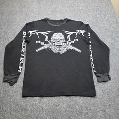 Blade-Tech Skull Guns Waffle Thermal Long Sleeve Shirt Mens L Thrashed Y2K Biker