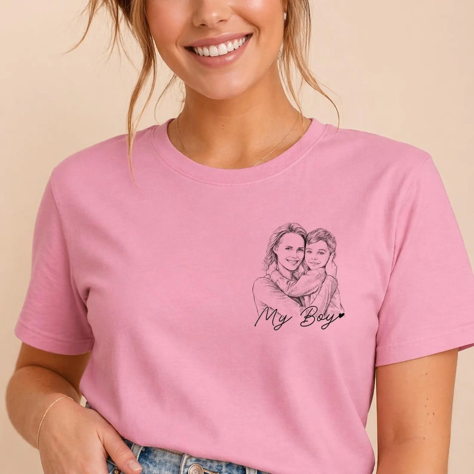 Personalized Best Dad Ever T Shirt Custom Photo Sketch Family Portrait T-Shirt gallery