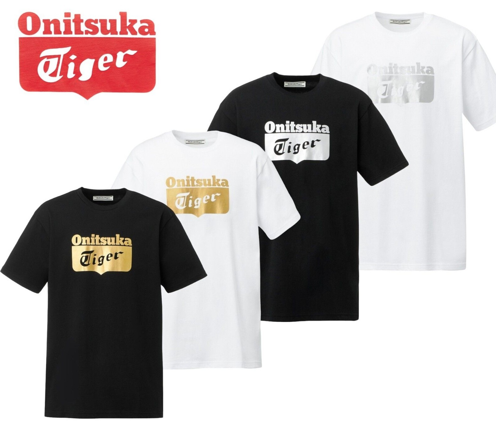 Onitsuka Tiger Logo T-Shirt Black White S-XL HF8201 Cotton Japan JP New