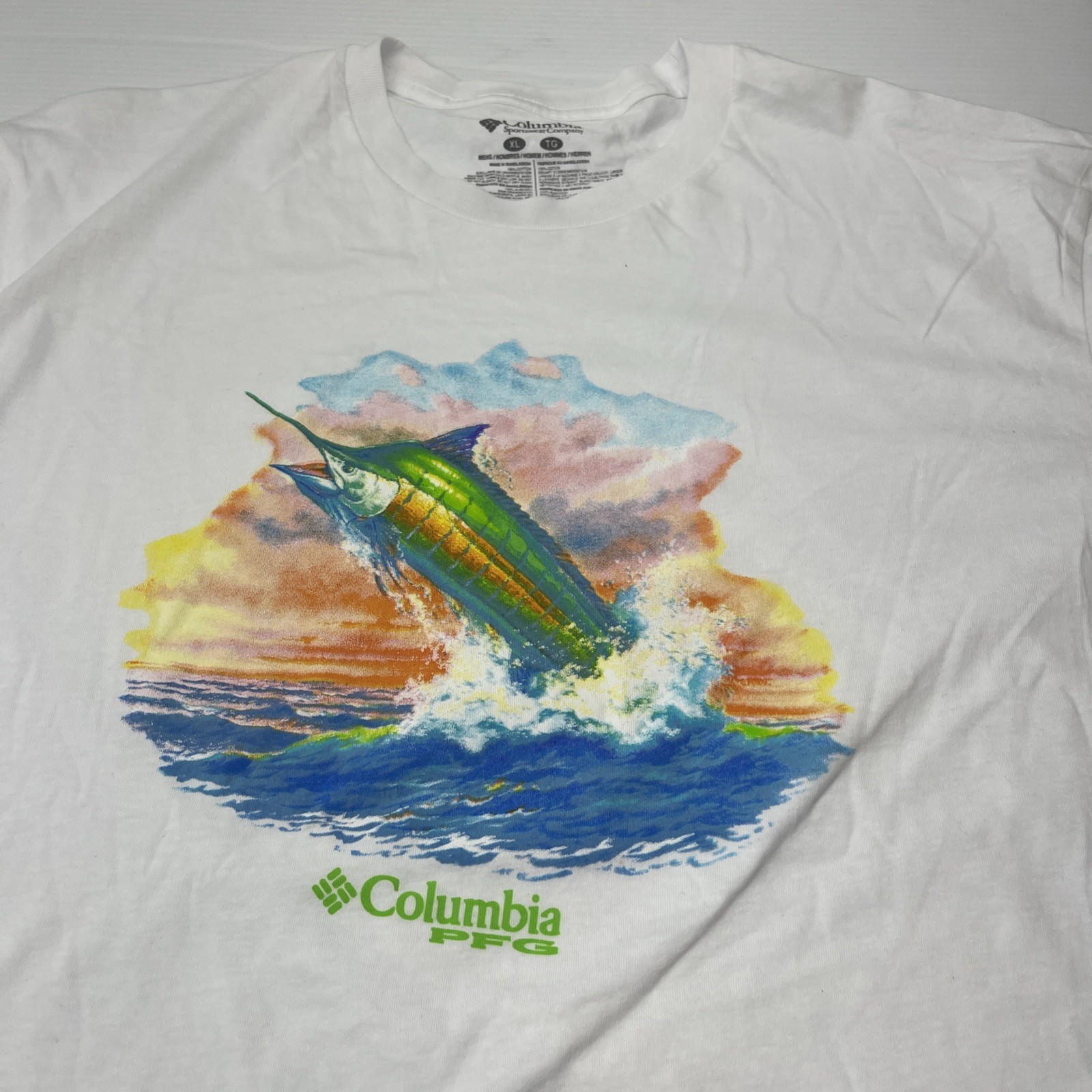 COLUMBIA SPORTWEAR Watercolor Sailfish T-Shirt Swordfish Marlin PFG White XL gallery