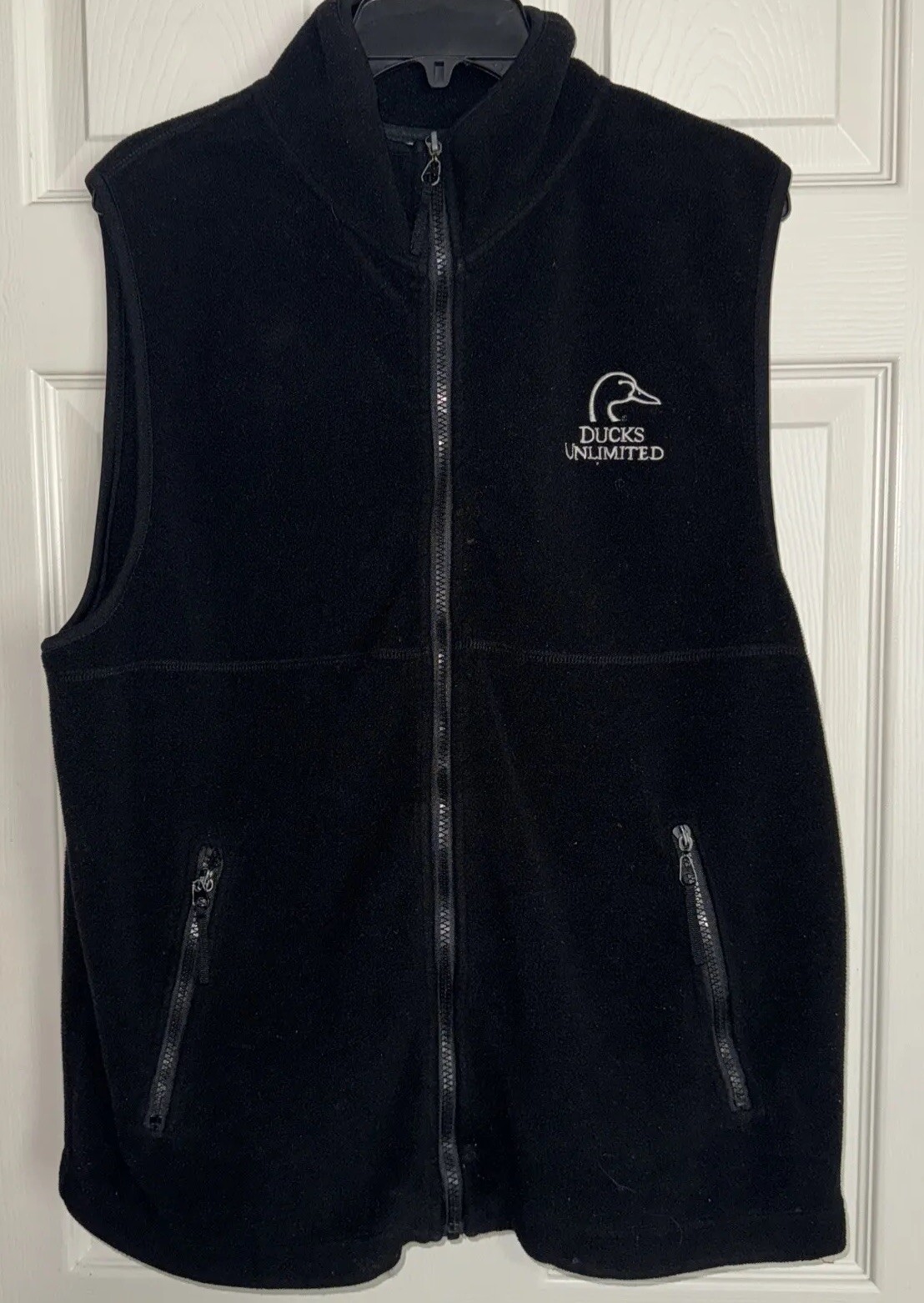 Ducks Unlimited Vest Mens Large Black Fleece Sleeveless Full Zip Hunting Camp gallery