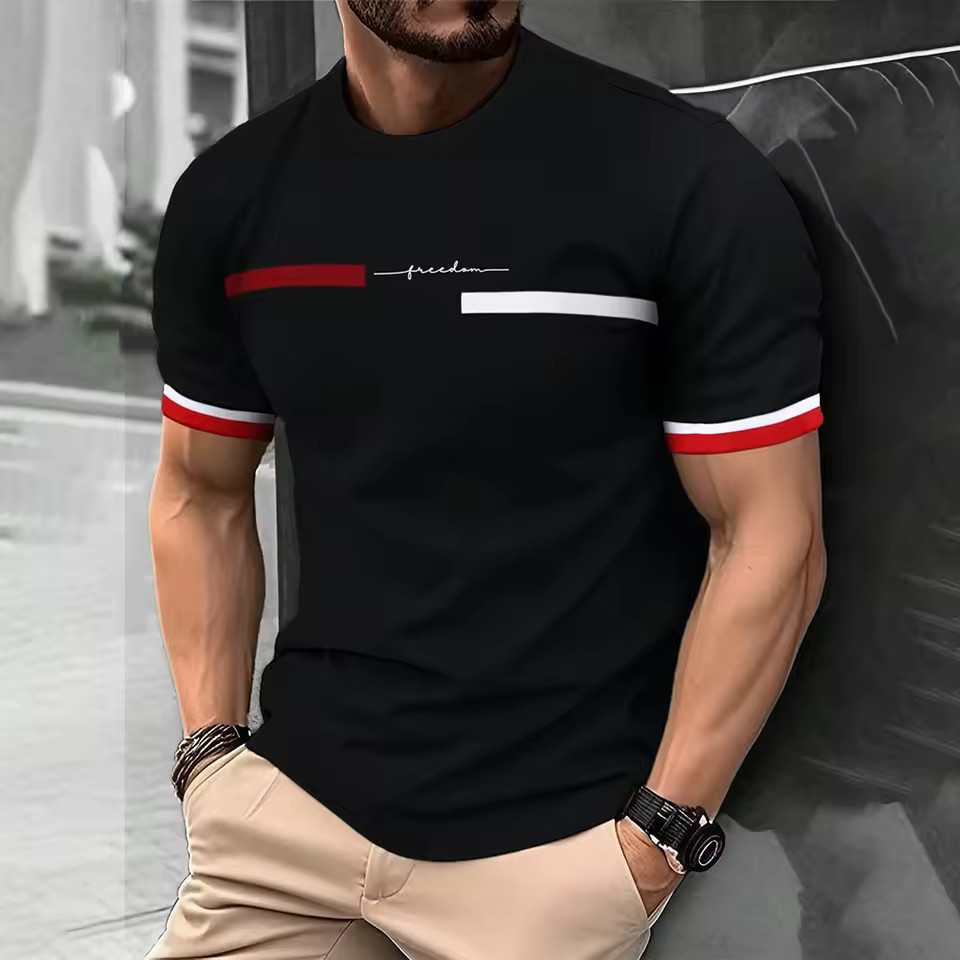 Men’s Elegant Letter Print T-Shirt Casual Fashion Short Sleeve Tee gallery