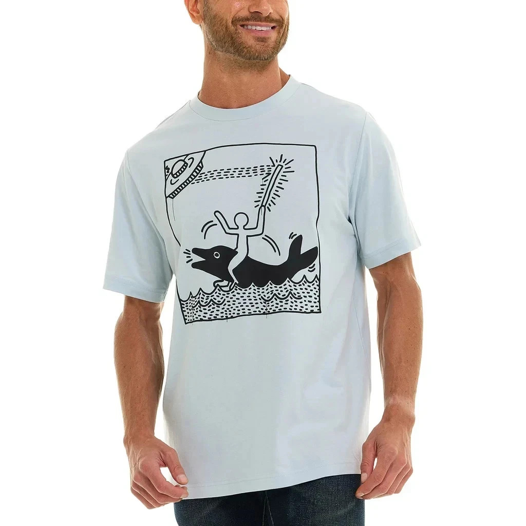 Keith Haring Men's Graphic T-Shirt NWT 100% Cotton Blue Black Beige L XL gallery