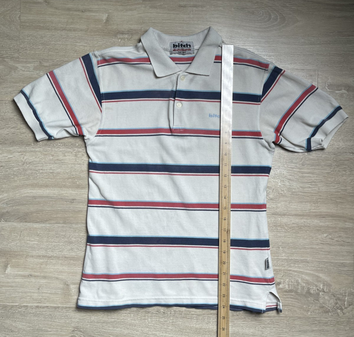 Vintage Bitch Skateboards Striped Button Up Polo T Shirt Men’s Size Medium 90S gallery