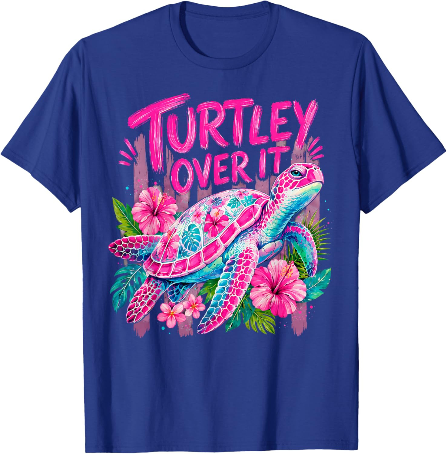 Stripped Turtley Over It Cute Turtle Flower Funny Men Women T-Shirt gallery
