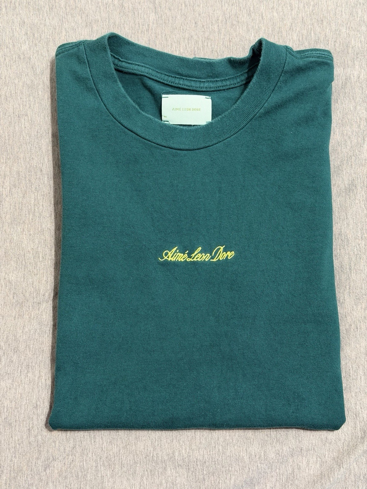 RARE AIME LEON DORE SCRIPT LOGO T-SHIRT TEE PINE GREEN SZ M MEDIUM