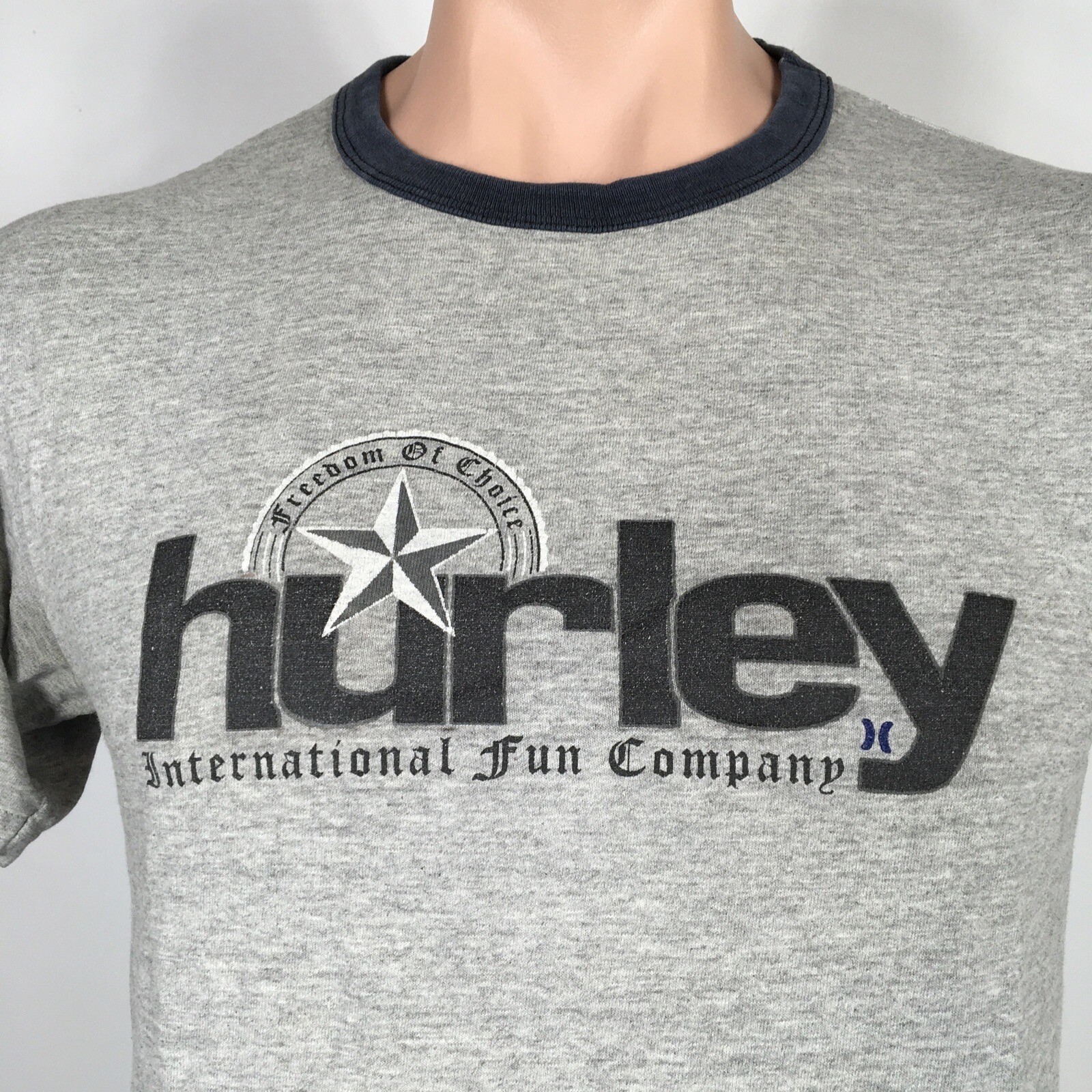 VTG 90s y2k Hurley Intl Fun Company Gray Ringer Heather T-Shirt M USA MADE Skate gallery