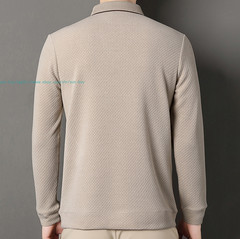New Basic Turn-Down Collar T-Shirts Men’s Casual Long Sleeve Vintage Buttom Tops
